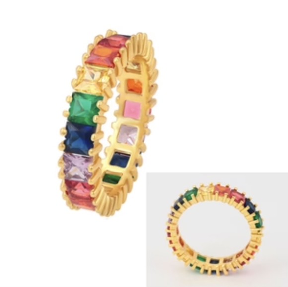 Rainbow 🌈 Beautiful multi stone ring sz 9, 925 silver with 18K Gold plated - Picture 3 of 3